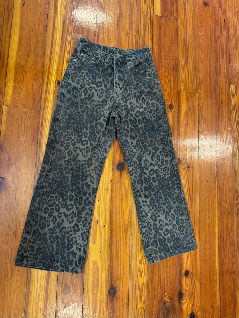 Aelfric Eden Brown Leopard-Pattern Wide Leg Jeans